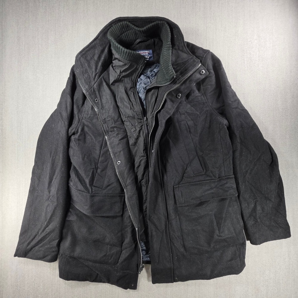 Roundtree & Yorke Wool Coat Men Medium Black Quilted Lined Winter Jacket